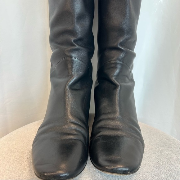 GUCCI ‘Jem’ black leather faux Pearl red blue white velvet stripe riding boot 39 - Picture 6 of 15